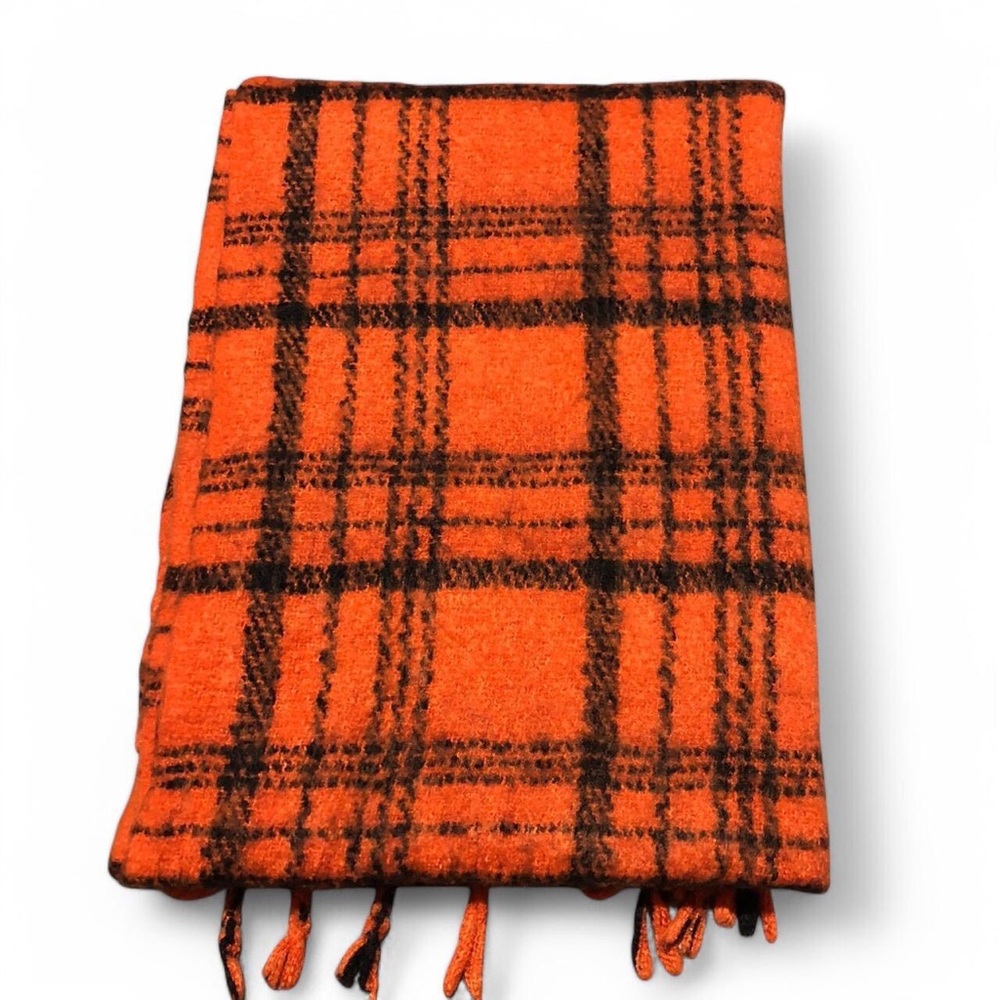 Orange and Black Plaid Oversized Scarf